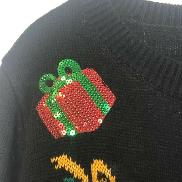 Ugly Christmas Sweater Cardigan Large Black Embellished Button Up - Picture 3 of 6